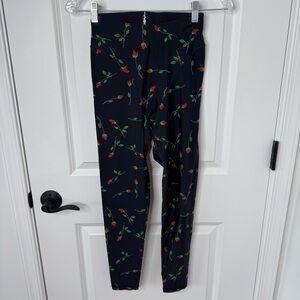 ADAM SELMAN SPORT Rose Print French-cut Leggings In Black small